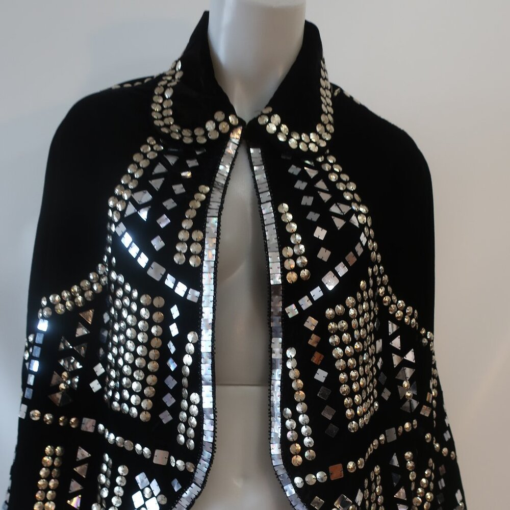 NWT Tina Demel Black Velvet Mirrored Embellished Peter Pan Collar Capelet OS - Picture 6 of 14